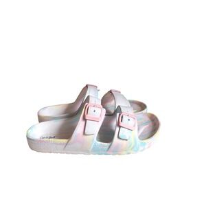 Cat & Jack Girls Pastel Marble Double Strap Slide Sandals Pink Blue Size 5